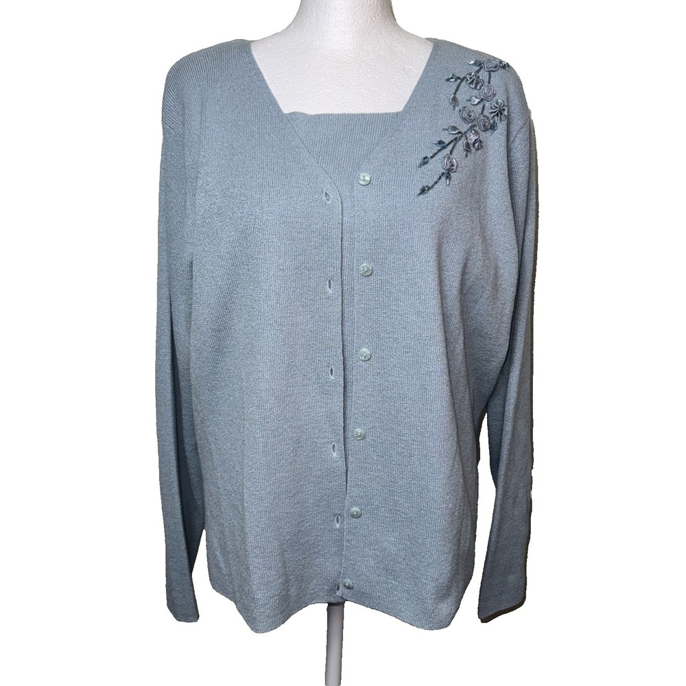 Vtg John Paul Richard Uniform Blue Knit Cardigan Shell Set XL Coquette Coastal